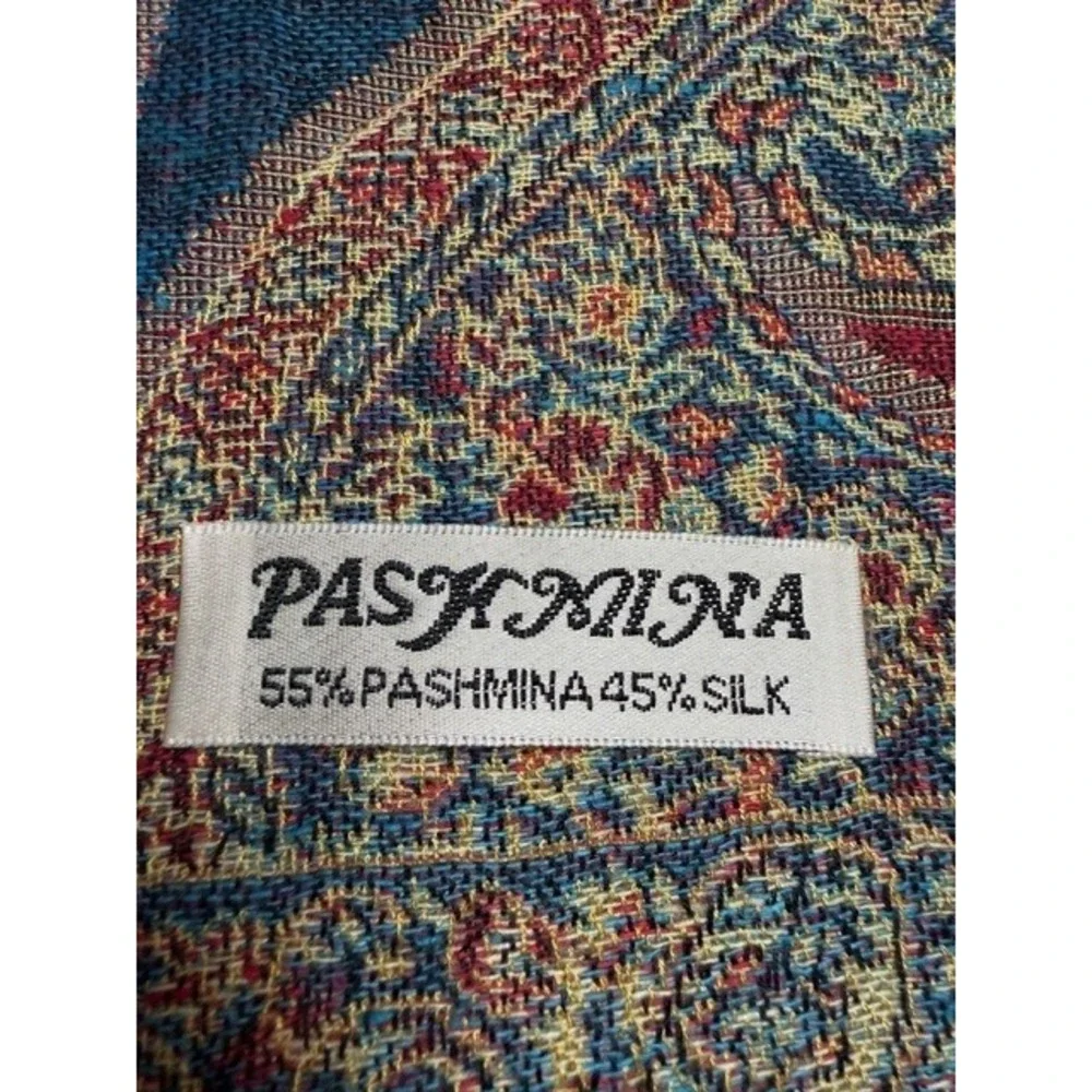 Luxury Pashmina Silk Blend Scarf Paisley Print Fringe Brown Blue Red‎ Yellow
